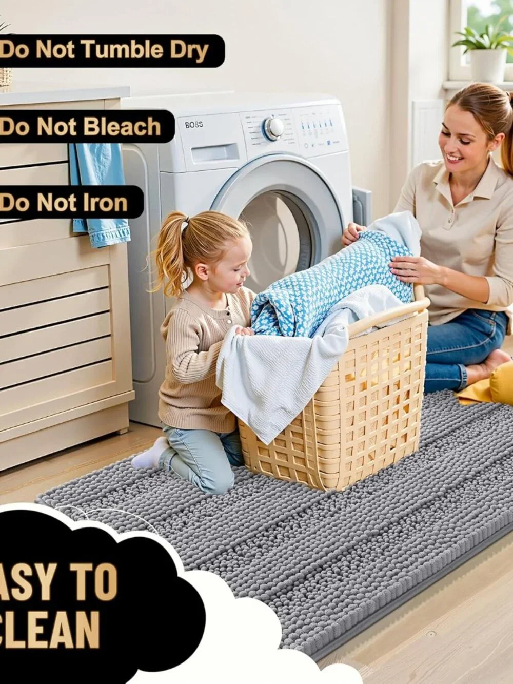 OLANLY Thick Bathroom Rugs 30x20, Extra Soft Absorbent Chenille Striped Bath Rug